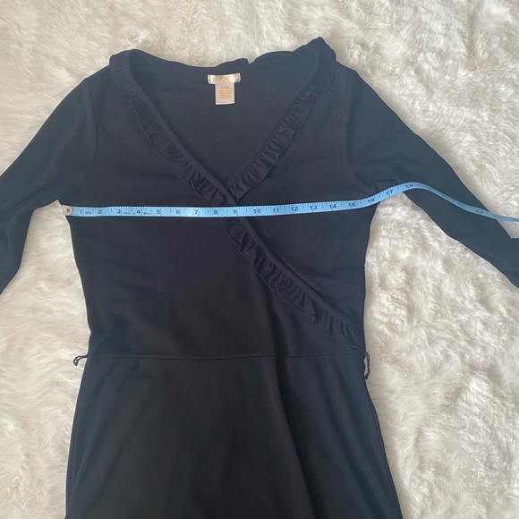 Joe Fresh Black Dress, Faux Wrap Neckline with Ruffle Detail, Belted, XS - Picture 10 of 12